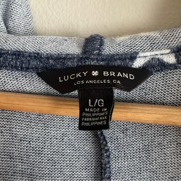 Lucky Brand Star Print Cardigan with Hood, Blue and White, Women’s Size L - Picture 2 of 11